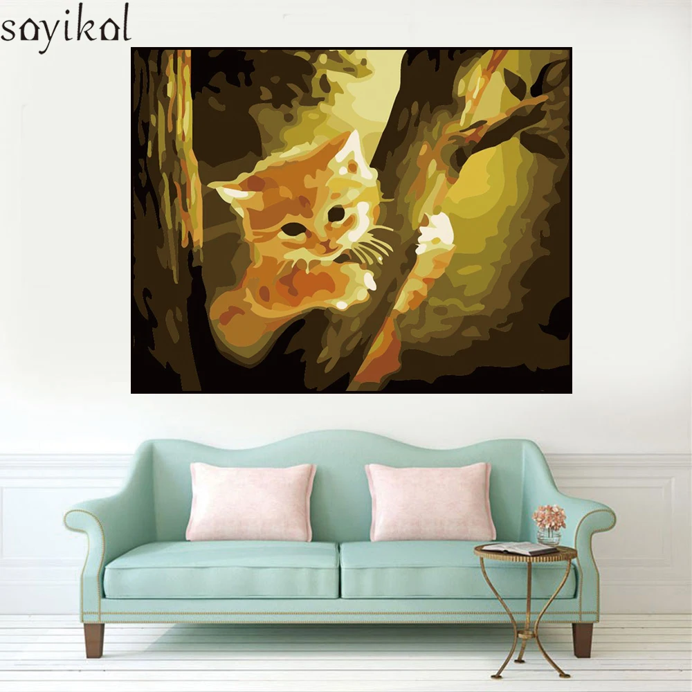 Настенная живопись в рамке DIY картина маслом по номерам кошка акриловая краска