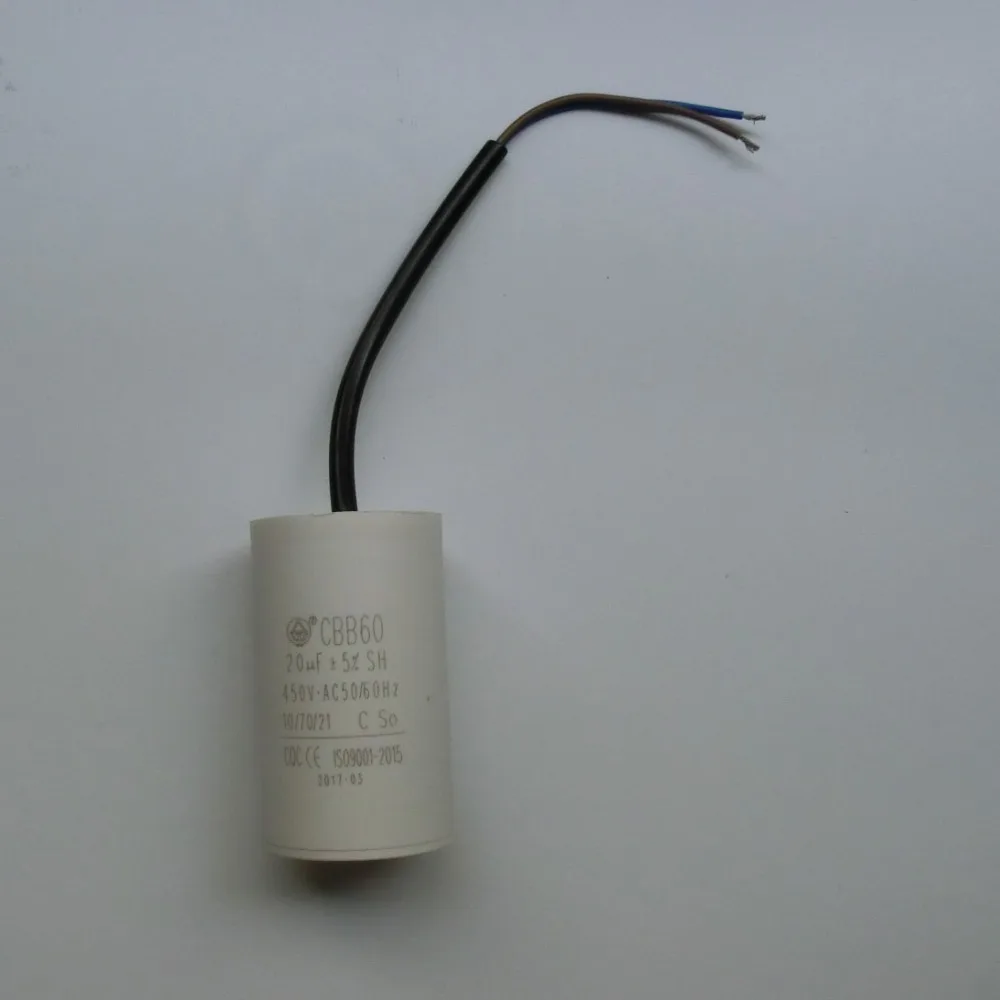 20 мкФ 450V AC50/60Hz 10/70/21 two провода цилиндрический конденсатор. С паллиальной линией. |