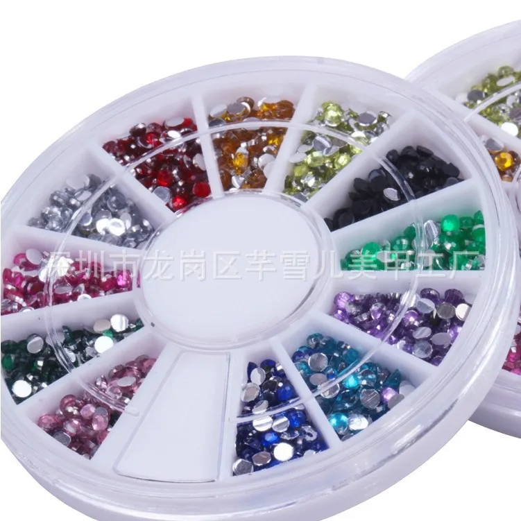 Украшения со стразами для ногтей Смешанные 12 цветов 2 мм Блестящий акриловый с