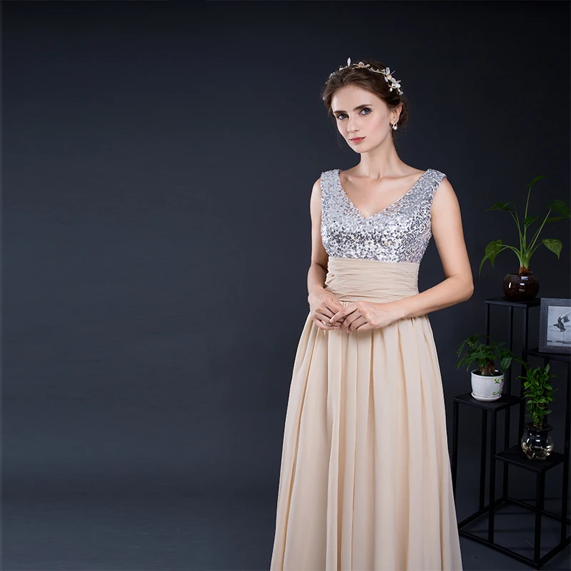 Forevergracedress Шампанское платье подружки невесты Новинка Длинные шифон Кружева на