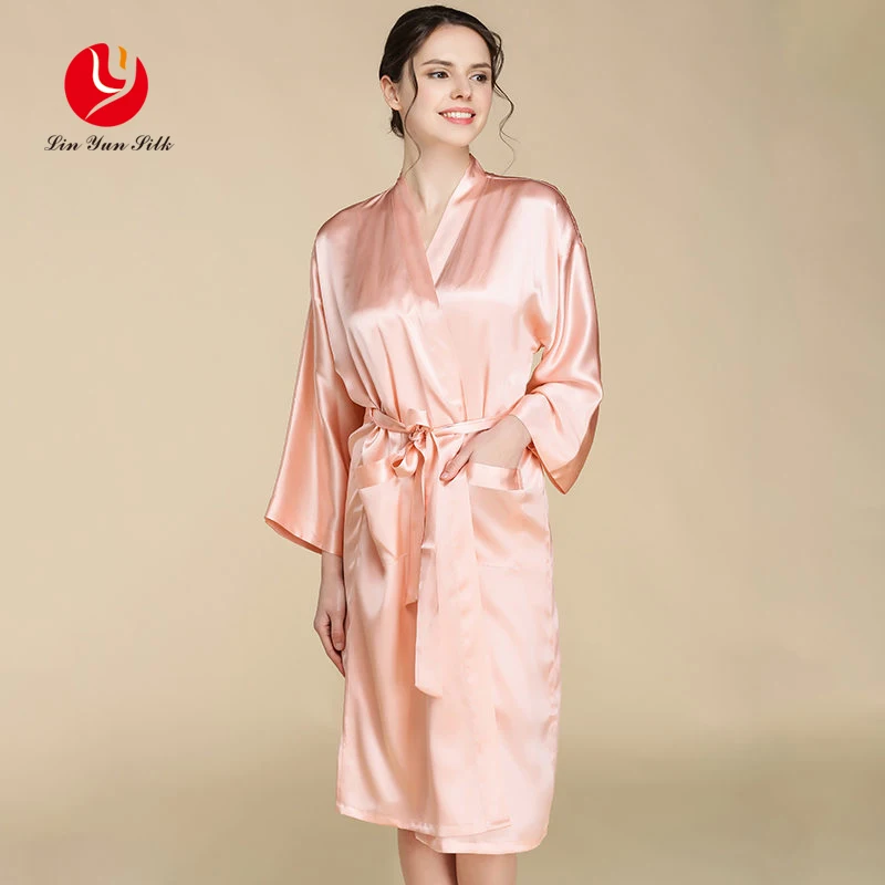 LIN YUN 2017 Real Silk Robe With Belt Women Bathrobe Lounge Wear Solid Pajama for Summer Nightgowns Robes | Женская одежда