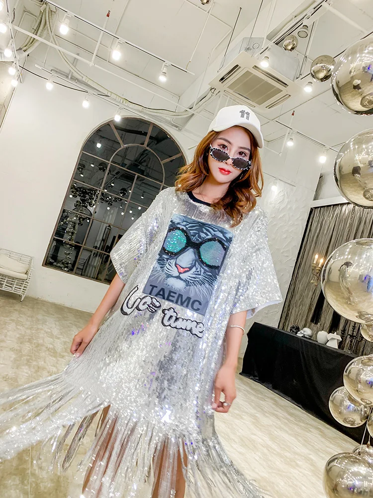 2020 шикарное Серебряное платье с блестками и кисточками вечерние платья женские