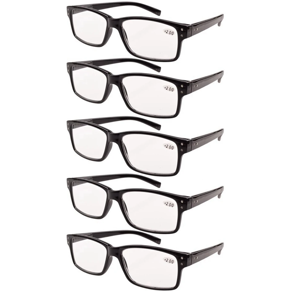 5 pcs Black R032 окуляр 5-pack пружинные петли винтажные очки для чтения мужские включает в себя солнечные считыватели+ 0,00-+ 4,00 - Цвет оправы: 5 pcs Black
