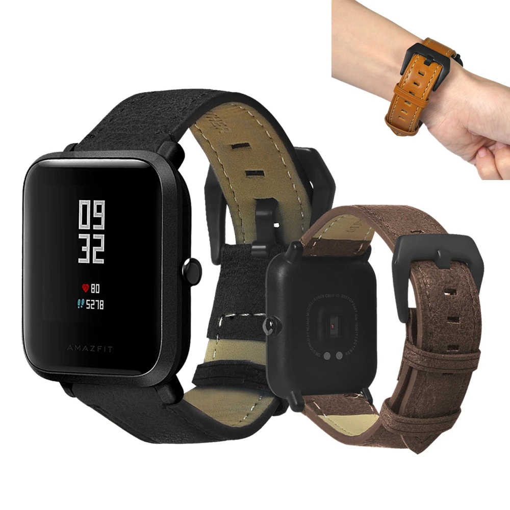 Ремешок из натуральной кожи для часов Amazfit Bip Bit старинный браслет Garmin Vivoactive3/Forerunner