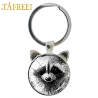 tafree vintage charm pencil art raccoon keychain retro wild animal glass dome cat ear key chain ring men women jewelry cn140