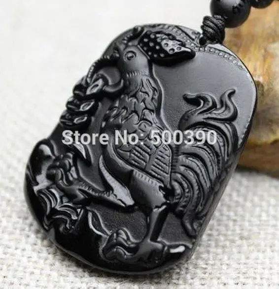 Natural Mexico black Yao Jade Pendant Carved Amulet - Cock #2236 | Дом и сад