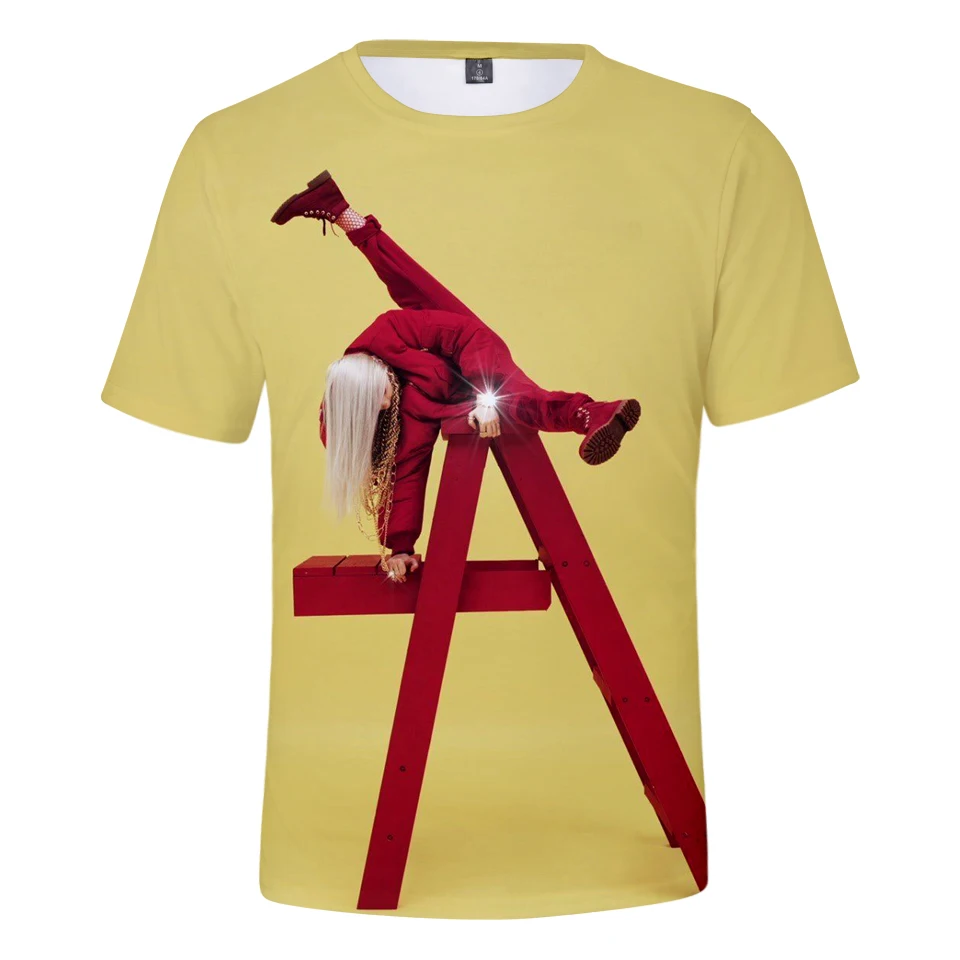 Billie Eilish, новинка, 3D футболка, для мужчин, летняя мода, хип-хоп, Harajuku, повседневная одежда, Billie Eilish, 3D, для девочек, желтая футболка