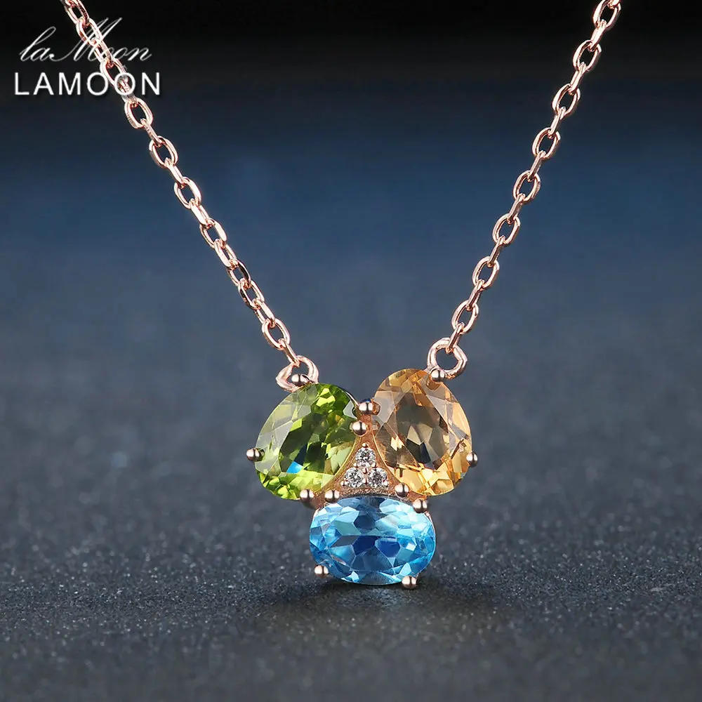 LAMOON 3ct Овальный Желтый цитрин Зеленый Перидот Голубой топаз 925