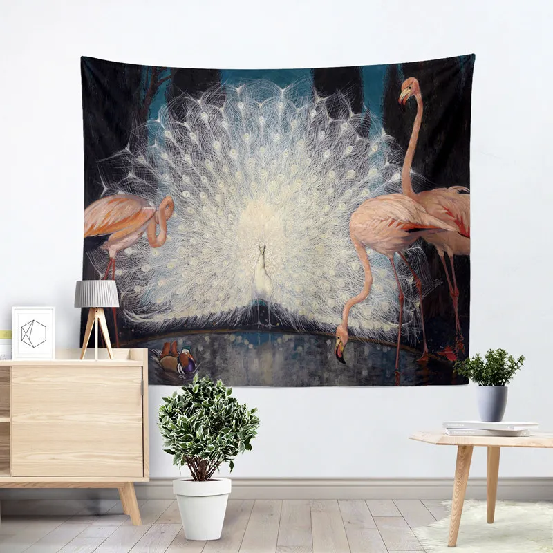 Настенный гобелен с павлином синий домашний текстиль индийский попугаи