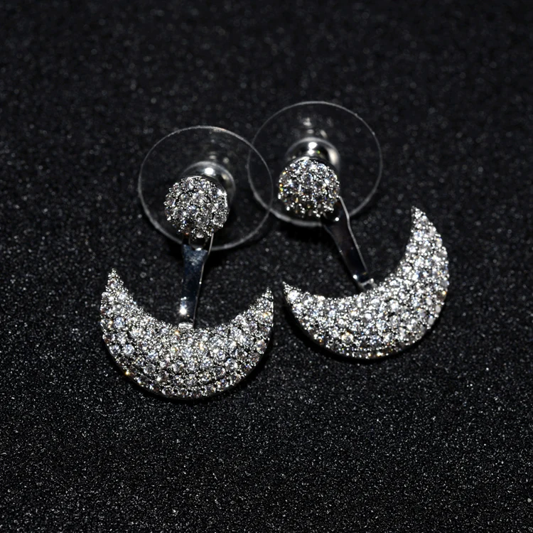 Серьги гвоздики женские серебряные с австрийским кристаллом и цирконом|moon stud