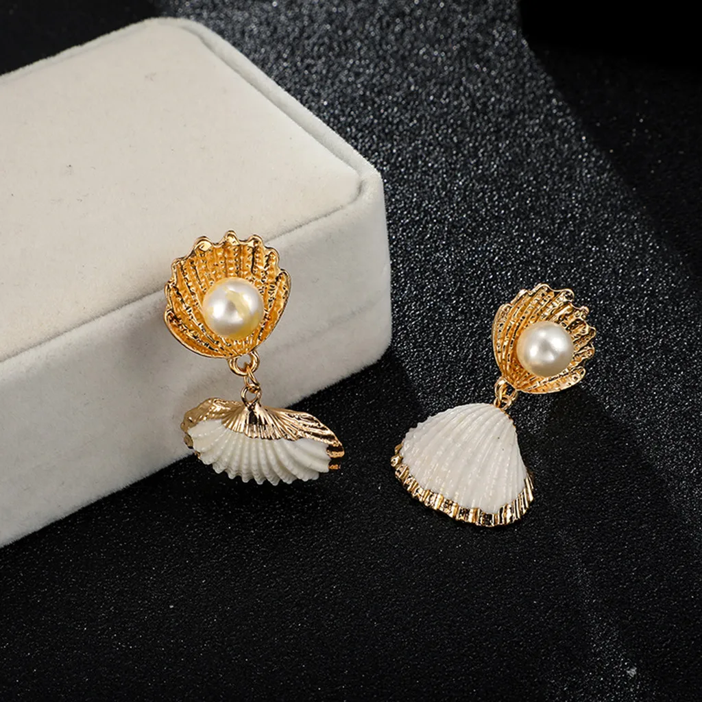 Женские серьги Boho с жемчугом в виде раковины L0702 2019|Серьги-подвески| |