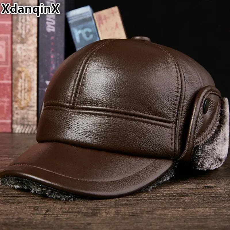XdanqinX шапка из натуральной кожи мужские зимние теплые бейсболки Snapback папа Кепка