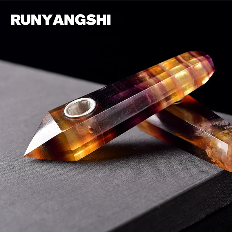 Runyangshi Кристалл курительная труба фильтр кварцевый камень желтый исцеляющая