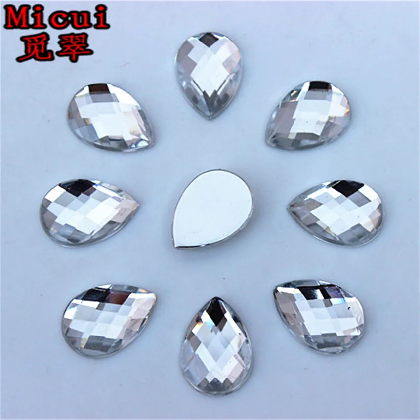Micui 100 шт 13*18 мм/8*13 мм/6*10 мм Waterdrop Flatback Акриловый Граненый клей для страз на