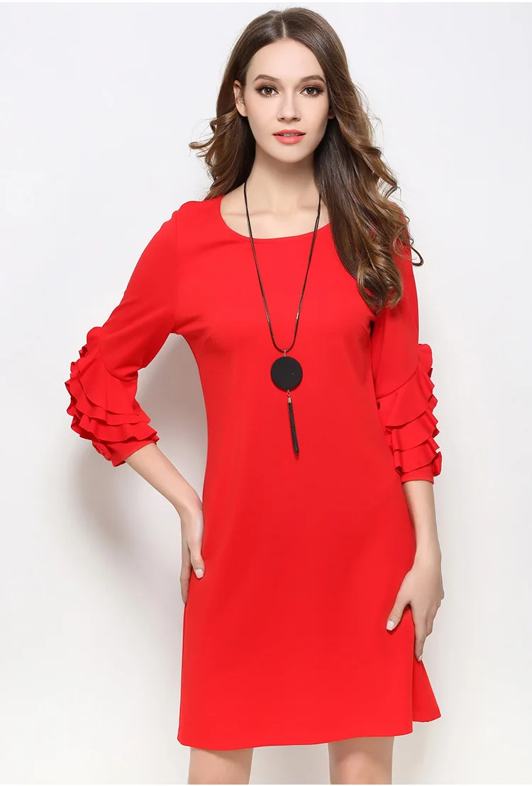 2018 летнее женское элегантное платье с каскадными оборками и рукавом 3/4 красивое