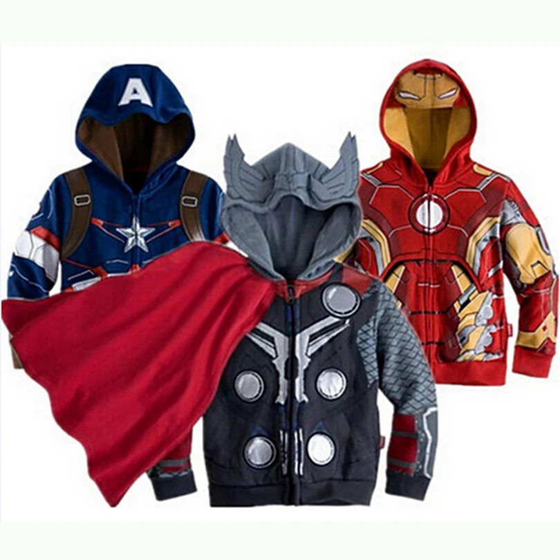 Детские куртки пальто с капюшоном с героями Marvel одежда для маленьких мальчиков с изображением Железного человека, Тора, Халка, Человека-паука детская весенне-осенняя верхняя одежда