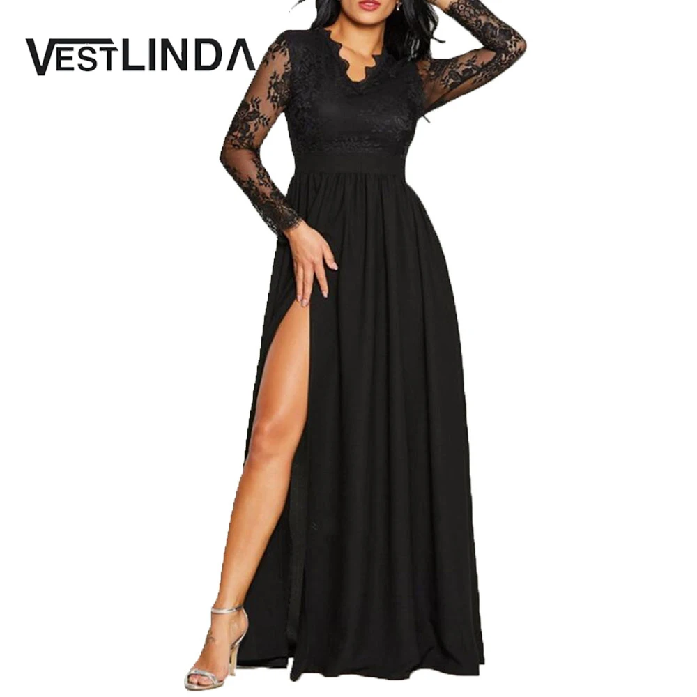 Women Lace Evening Party Prom Gown Ladies Formal Empire Waist Long Dress Solid V-Neck Sleeve Floor-Length Maxi Dresses Sexy | Женская