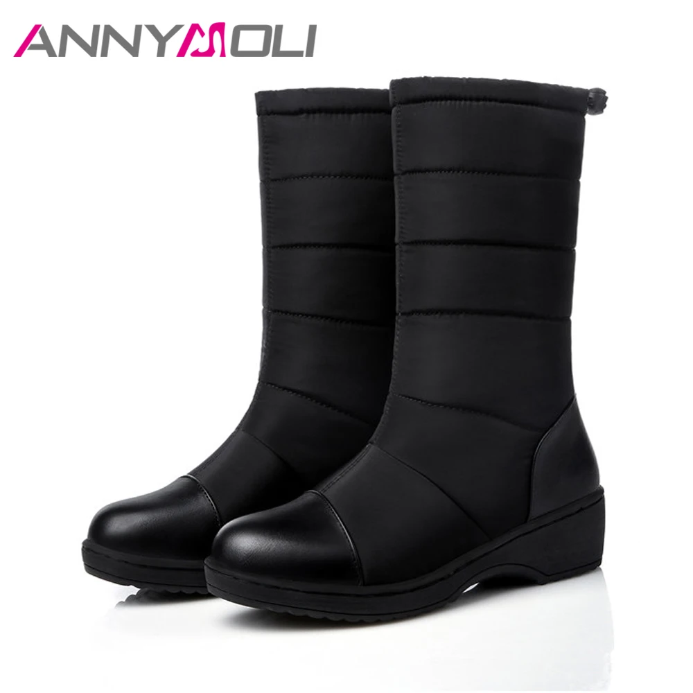 Зимние женские сапоги на меху ANNYMOLI до середины икры платформе и танкетке