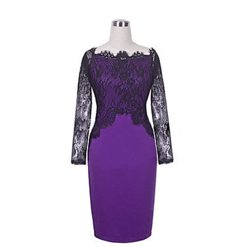 Новый офисный женский обтягивающий бандаж кружева пэчворк длинный рукав