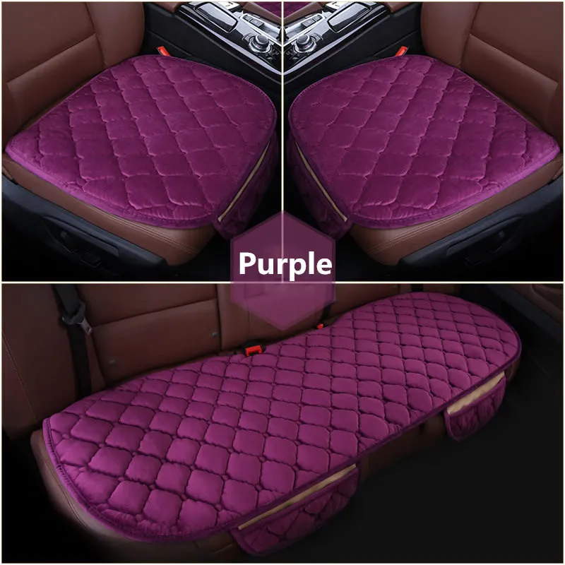 Purple set Зимний чехол подушки сиденья автомобиля Универсальные Передние Задние чехлы для сидений Подушка для автомобильного кресла автомобильные принадлежности квадратный стиль роскошный Теплый - Название цвета: Purple set