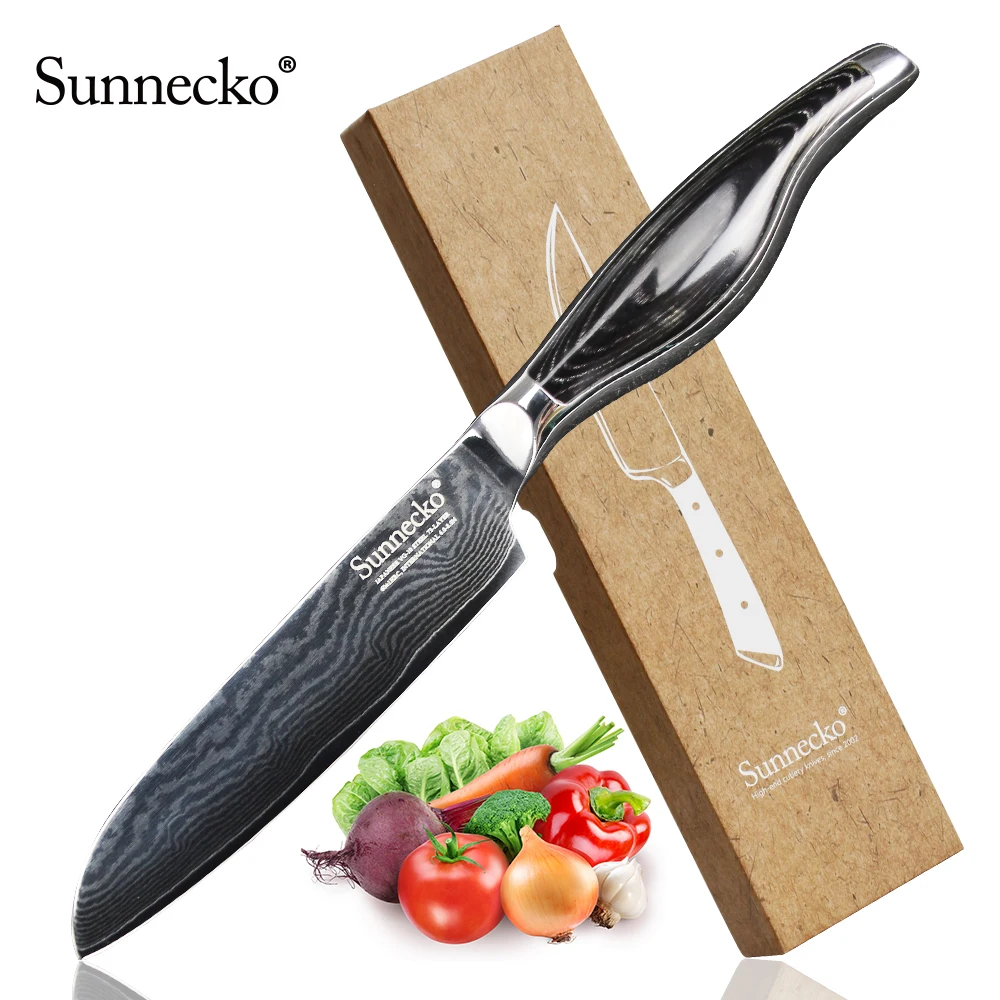 Нож сантоку SUNNECKO 5 дюймов 73 уровня дамасская стальная бритва острое лезвие