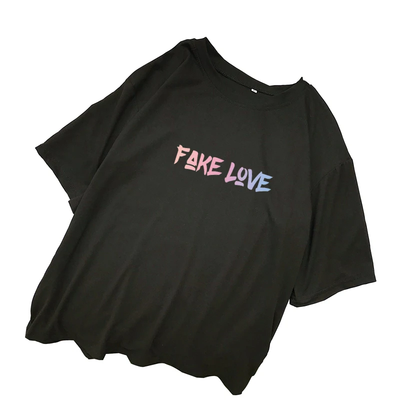 

FAKE LOVE Album T Shirts Women Summer Korean Kpop Letter Print Tshirt Harajuku Casual Kawaii Tops Streetwear Camisas Mujer Shirt