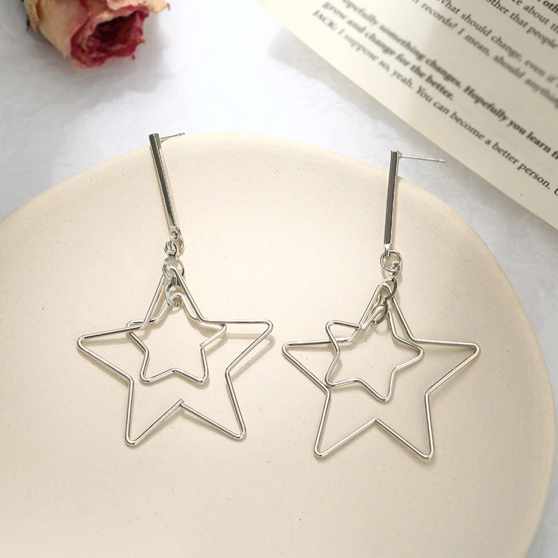 Модные ювелирные изделия женские серьги капельки милые длинные со звездами для