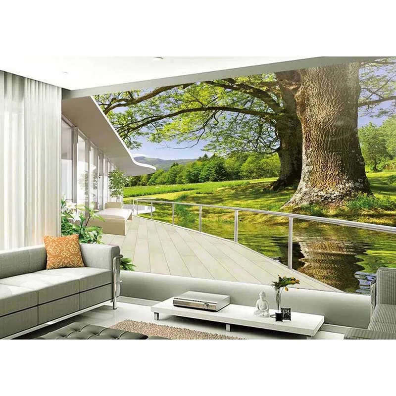 Пользовательские 3D фотообои Живописный пейзаж дерево ТВ диван спальня для
