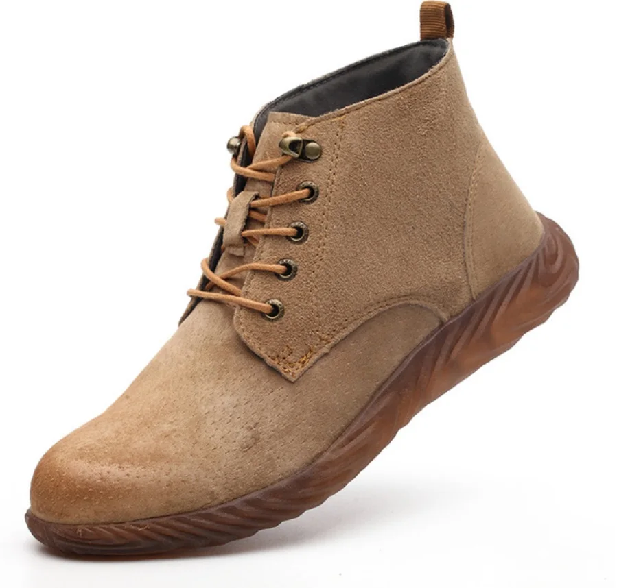 Мужские ботинки со стальным носком дышащие из натуральной кожи с защитой от