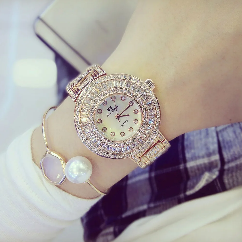 Роскошные женские часы Модные Аналоговые кварцевые с кристаллами и стразами