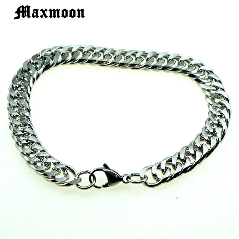 Maxmoon, кубинские браслеты-цепочки из нержавеющей стали, для мужчин, 7 мм, плоский браслет, хип-хоп, рок, спортивные ювелирные изделия, на заказ