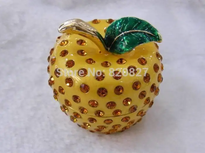 Czech Crystal Rhinestone Fruit Apple Finger Ring Jewelry Box Crystals Apple Box Jewelry Gift Box for Women Girls