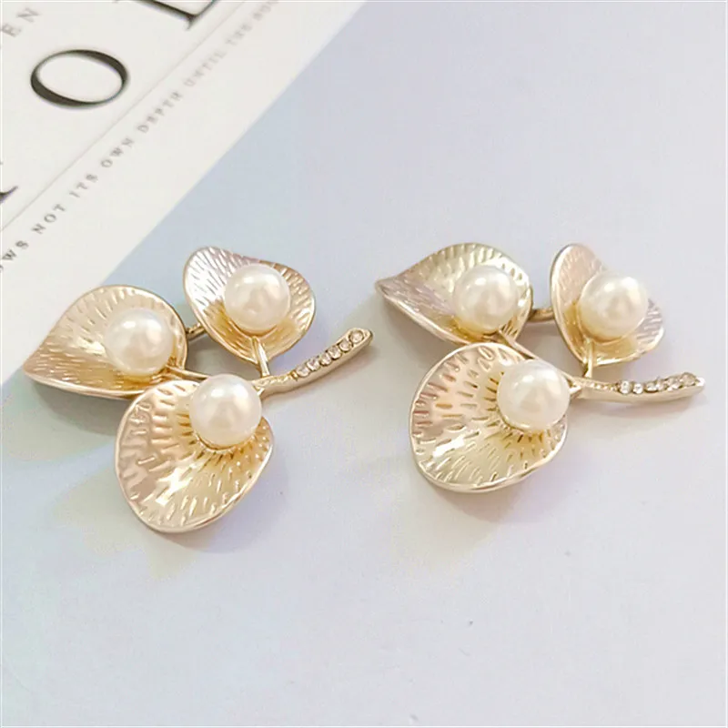 10 PCS 40*41mm DIY Accessories Metal Alloy Gold Leaves Imitation Pearl Connectors Charm For Jewelry Making | Украшения и