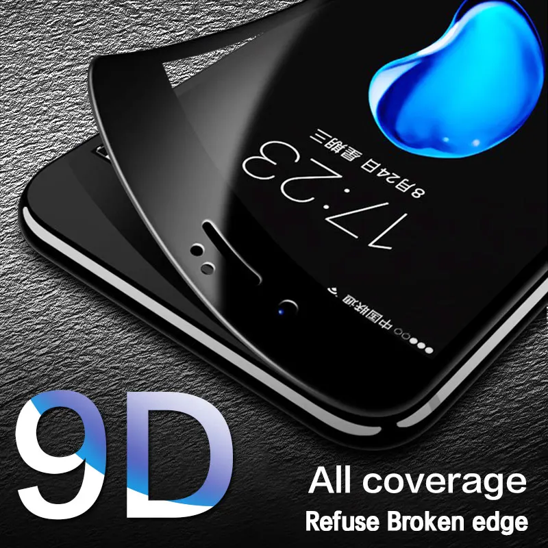 Закаленное стекло 9D с полным покрытием для iPhone 6 7 8 Plus Защита экрана X XS MAX XR