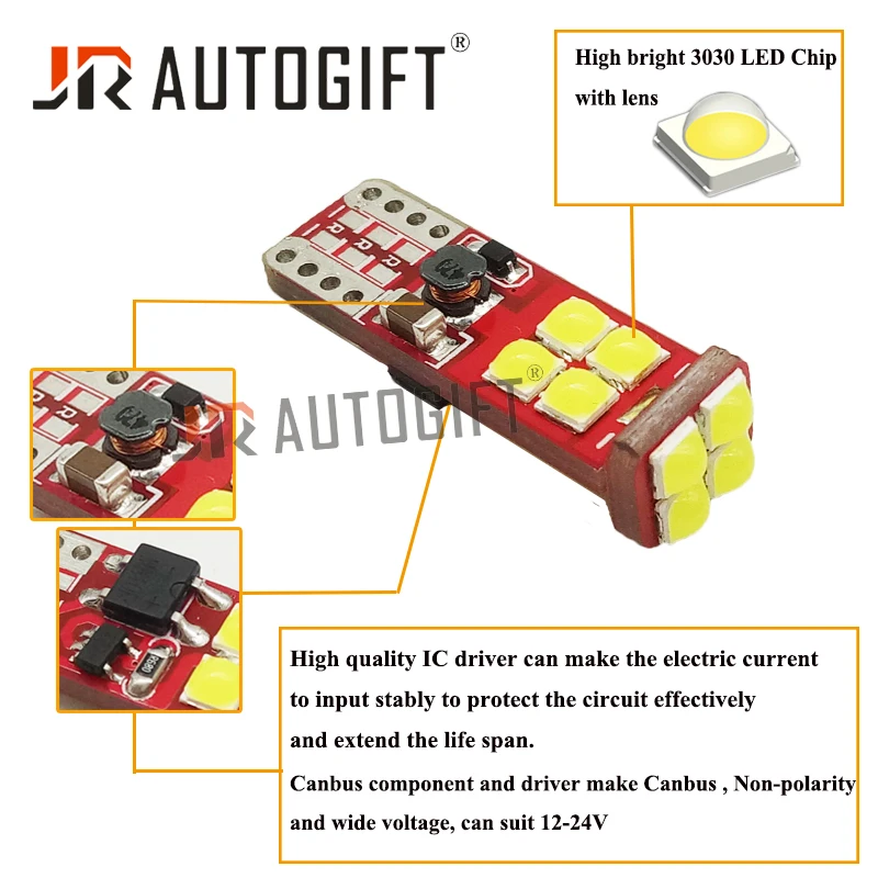 2 шт. T10 W5W 3030 светодиодный 12SMD автомобильный парковочный светильник Canbus без ошибок