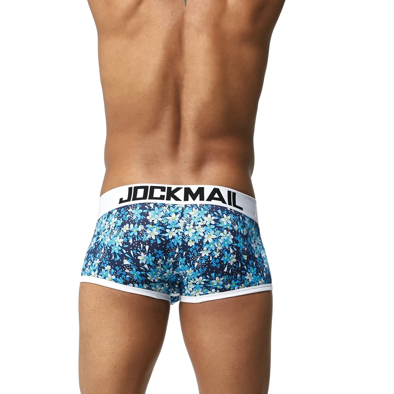 JOCKMAIL, Брендовые мужские трусы, дышащие боксеры, хлопковое Мужское нижнее белье, u-образный выпуклый мешочек, сексуальные трусы с принтом листьев, домашняя одежда, шорты