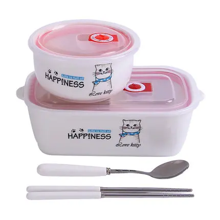 Горячая Kawaii животное керамический Ланч-бокс Procelain чаша Bento Ланч-бокс портативный пищевой контейнер посуда столовая посуда Set-Z0110 - Color: J