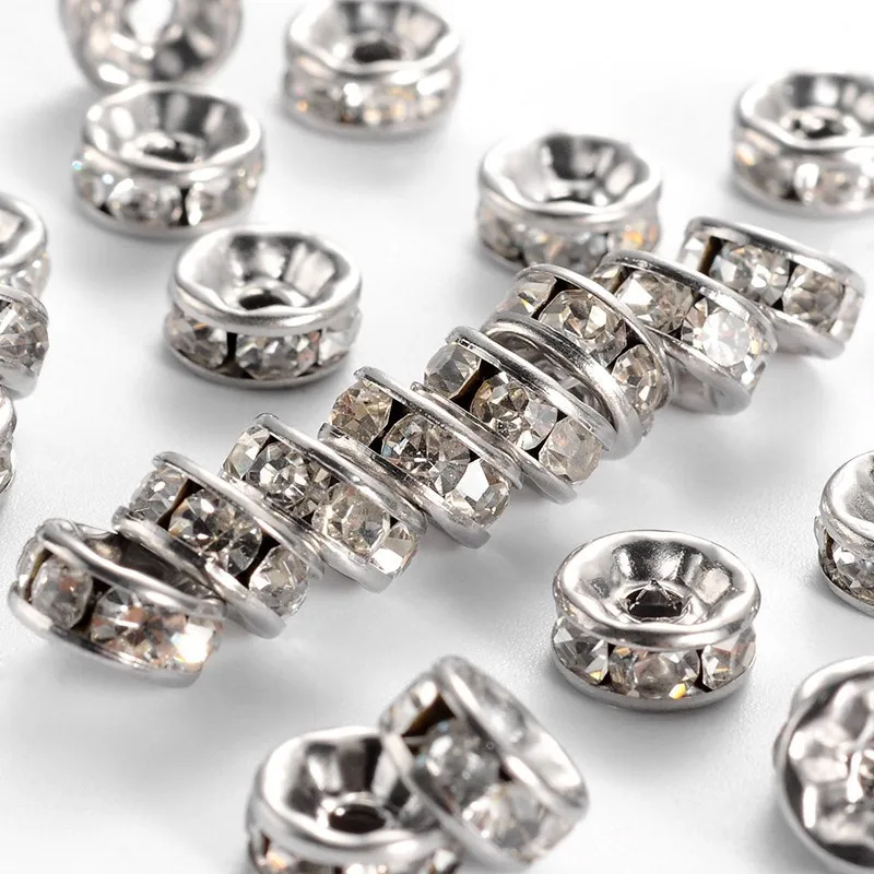 8x4mm 200 шт. дисковые бусины из нержавеющей стали, распорные бусины с Бусы из горного хрусталя, цвет из нержавеющей стали, F60 - Цвет: 8x4mm