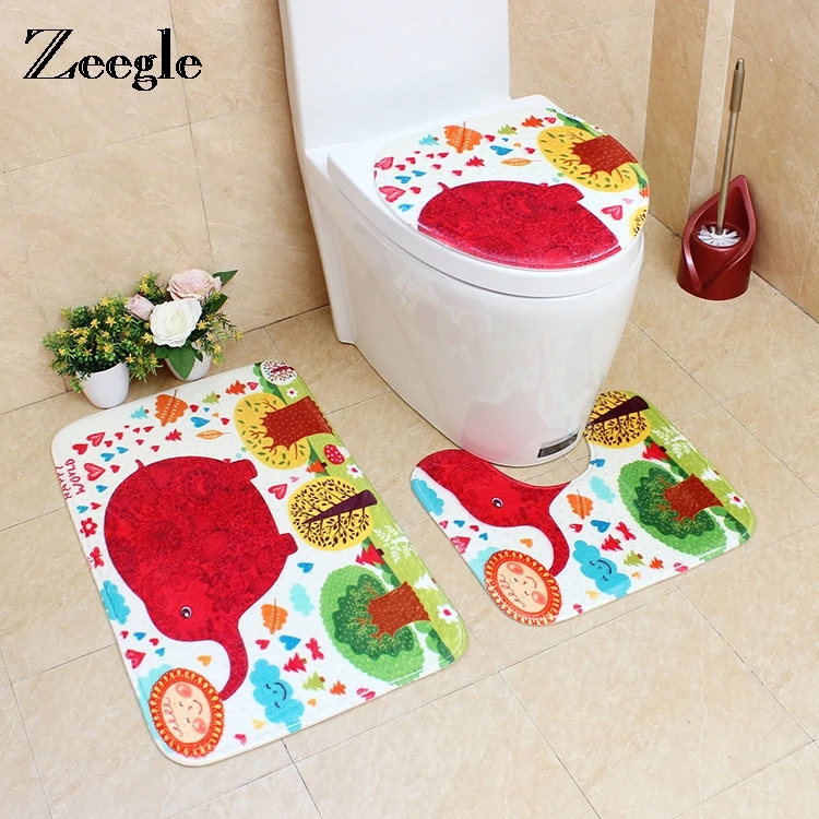 

Zeegle Bath Mat Bathroom Carpet Cartoon Floor Mat Foot Pad Tapetes Mats Coral Fleece Home Decor Toilet Rug