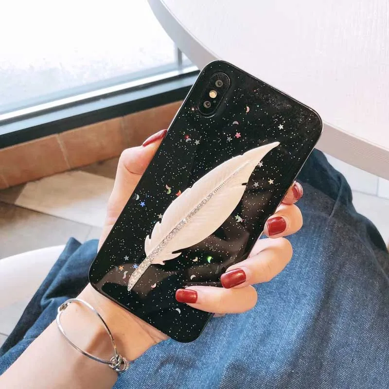 Роскошный чехол с перьями для iPhone X Блестящий Мягкий силиконовый 6 6S 7 8 Plus