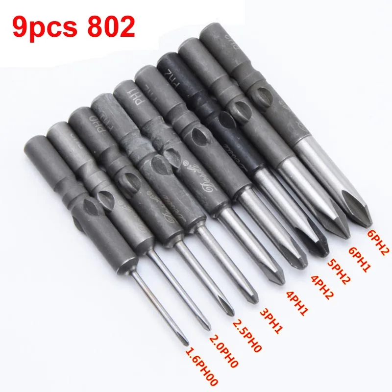 802 9pcs 9 шт./компл. 801 5 мм 802 6 мм Круглый хвостовик Магнитный Электрический Phillips отвертка бит 60 мм Длина PH00 PH0 PH1 PH2 - Цвет: 802 9pcs