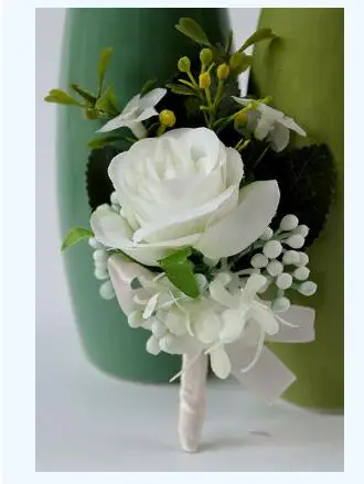 Boutonniere 6 Свадебные корсажи и бутоньерки белые шелковые розы на запястье цветы для бутоньерка на запястье для подружки невесты браслет - Цвет: Boutonniere 6