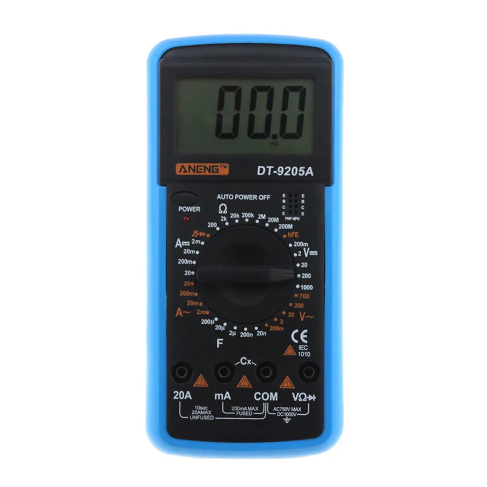 DT9205A Ручной цифровой мультиметр ЖК дисплей AC DC Автоматический диапазон мощности