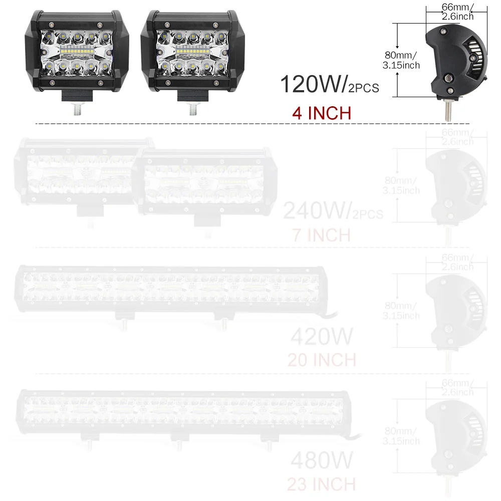 4 inch-2PCS BraveWay трехрядный 23 дюйма 480 Вт супер яркий светодиодный светильник 12 в 24 В для внедорожников светодиодный Рабочий фонарь точечный прожектор комбинированный светодиодный светильник 4x4 - Цвет: 4 inch-2PCS
