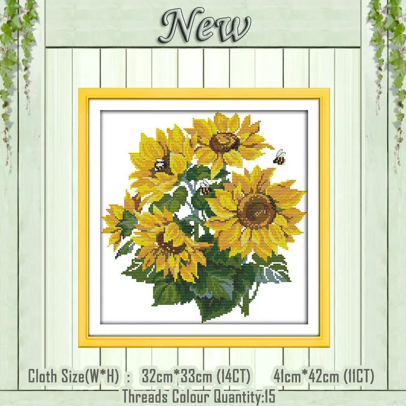 Sunflower 3 Маковый Подсолнух, ваза с пейзажем, счетный принт на холсте, DMC 11CT, 14CT, наборы, сделай сам, вышивка крестиком, наборы для рукоделия - Цвет: Sunflower 3
