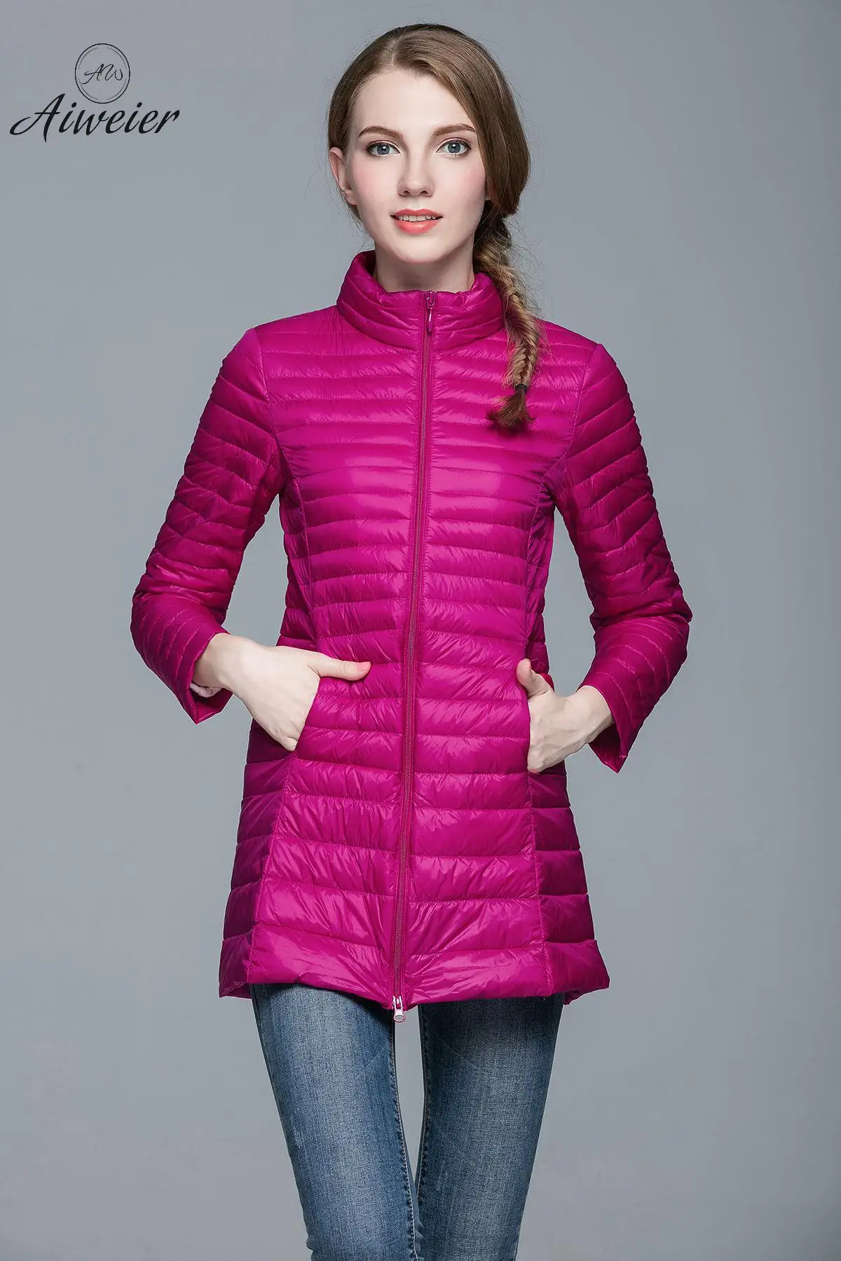 [Aiweier] женские пуховики Осень зима большие размеры тонкая полиэфирная подставка