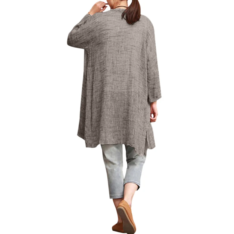 New Hot Women Fashion Loose Solid Color V Neck Long Sleeve Blouse Cardigan Ladies Casual Button Shirts Side Slit Tops |