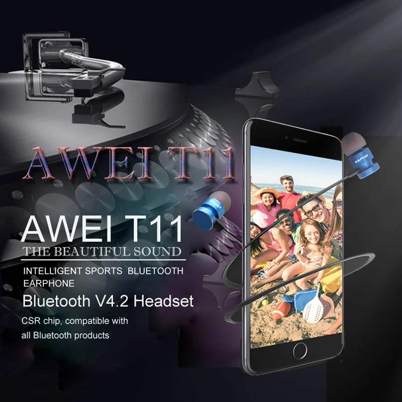 AWEI T11 Bluetooth наушники беспроводные наушники с микрофоном для телефона Бас Звук гарнитура с магнитным наушником наушники Auriculares