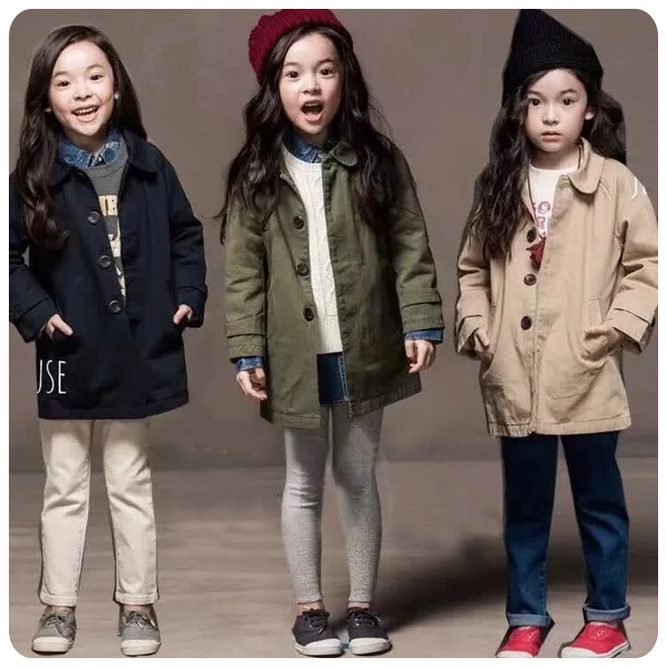 16 Korean Children s Garment Pattern Girl Baby Solid Color Long  Windbreaker Loose Coat Girl Defence Windbreaker Jacket