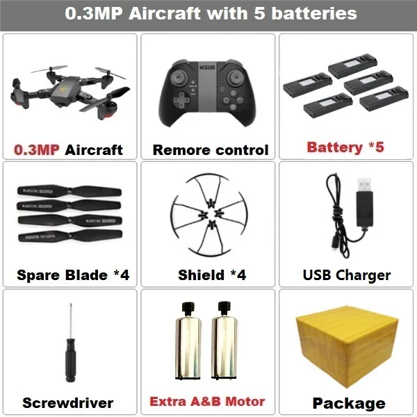 VISUO XS809HW XS809W селфи Дрон с широкоугольной HD камерой RC Дрон Профессиональный WiFi FPV RC Квадрокоптер вертолет мини Дрон - Цвет: Set6 0.3MP F 5B 2M